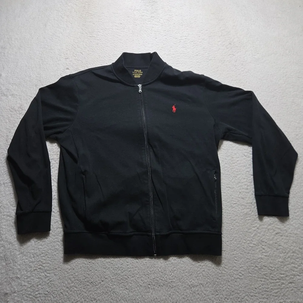 Polo Ralph Lauren Jacket Mens XL Full Zip Performance Track Black Pockets